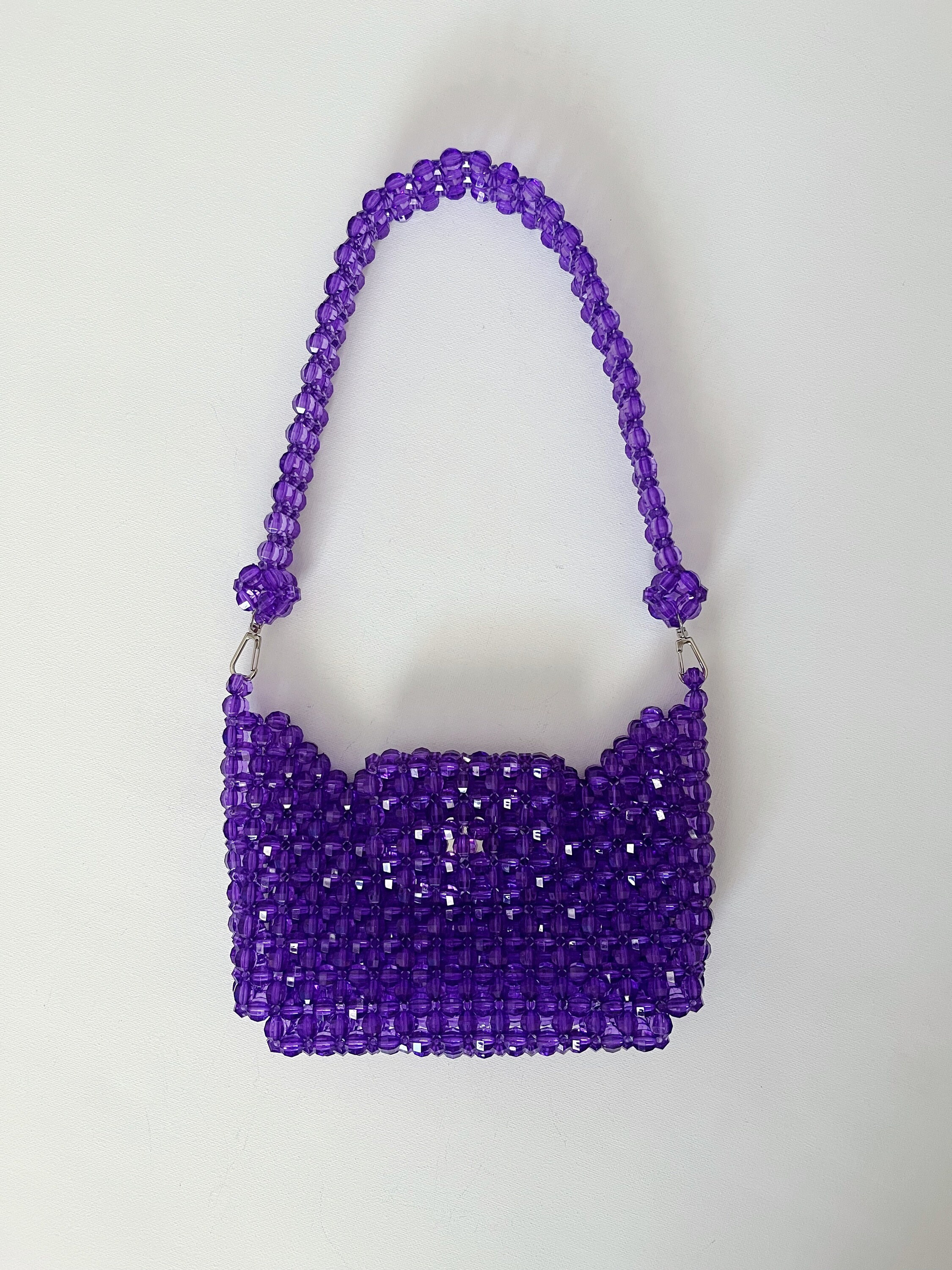 Purple Bead Bag, Crystal Purple Beaded Bag, Purple Bag, Bead