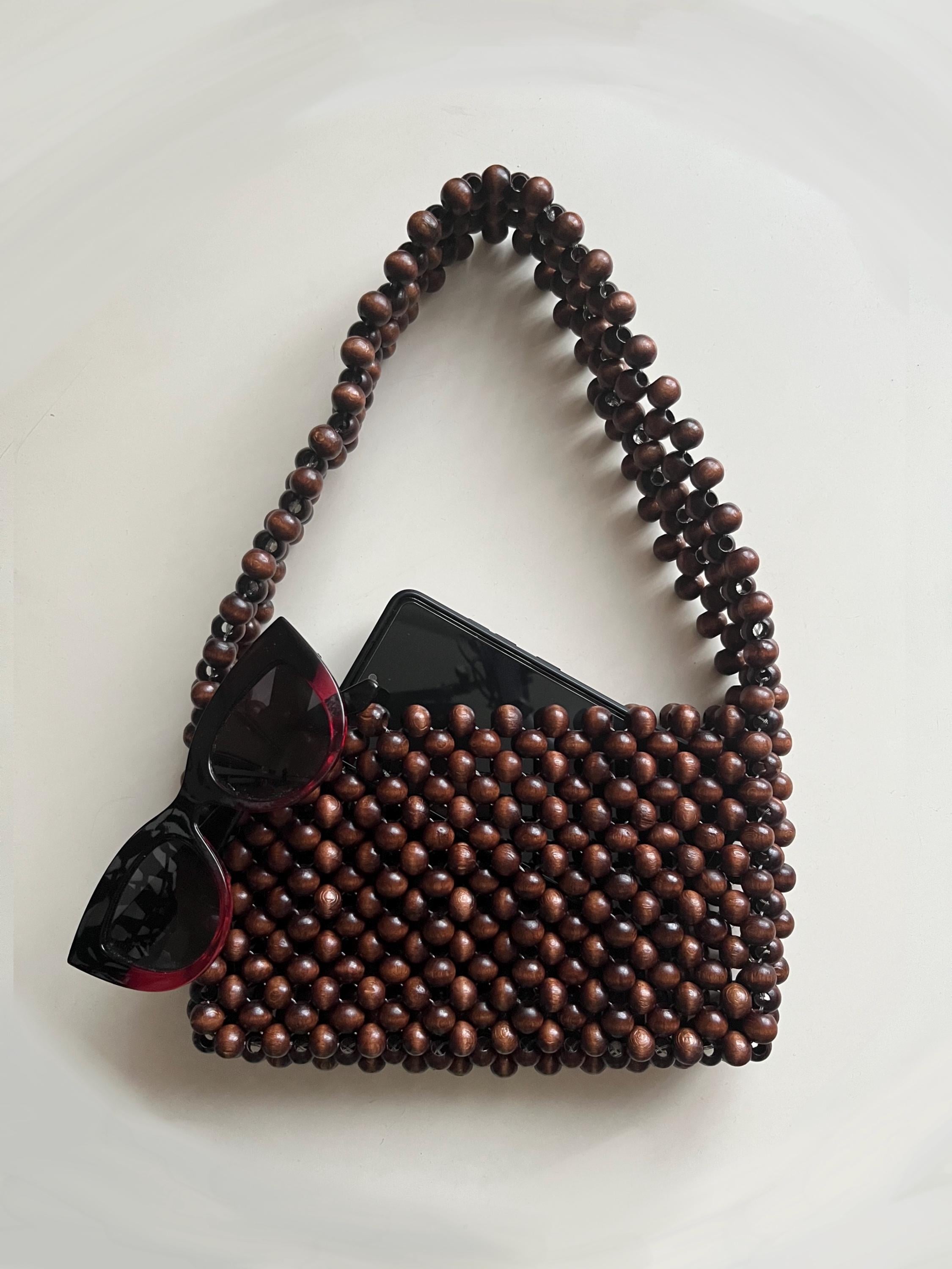 Wood Beaded Bag, Wood Bead Handbag, Colorful Bead Bag, Bead Shoulder Bag, Bead Bag Vintage, Handmade Bag,Wooden Bead Bag, Bead Bag, Wood Bag