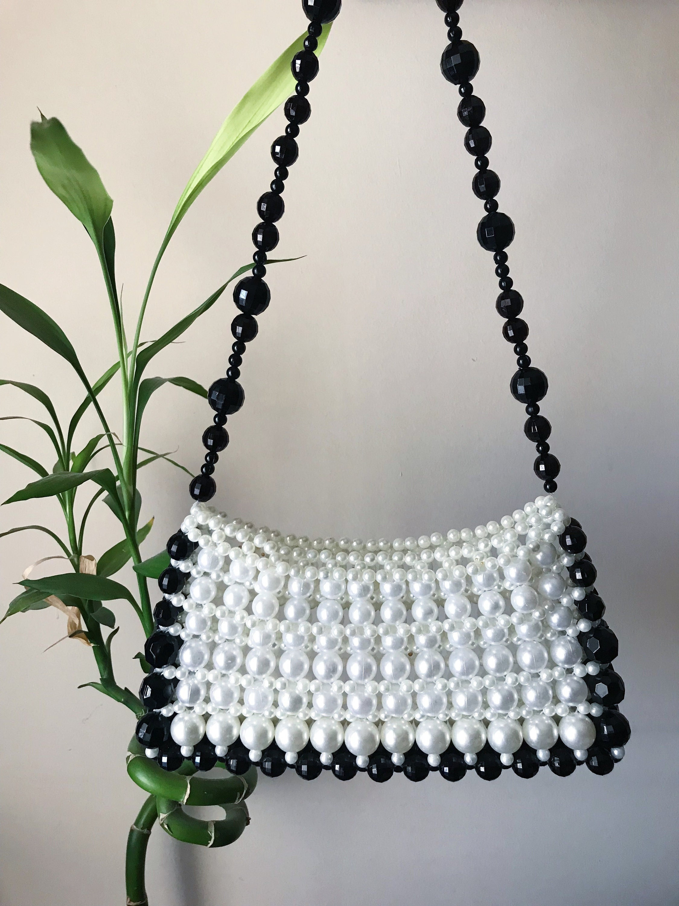 Pearl Bag | Purse in White | Small Imitation Faux Pearl Beaded Handbag | Bead Baroque Pearls | Evening Cocktail Party Bag | Womens Minimal