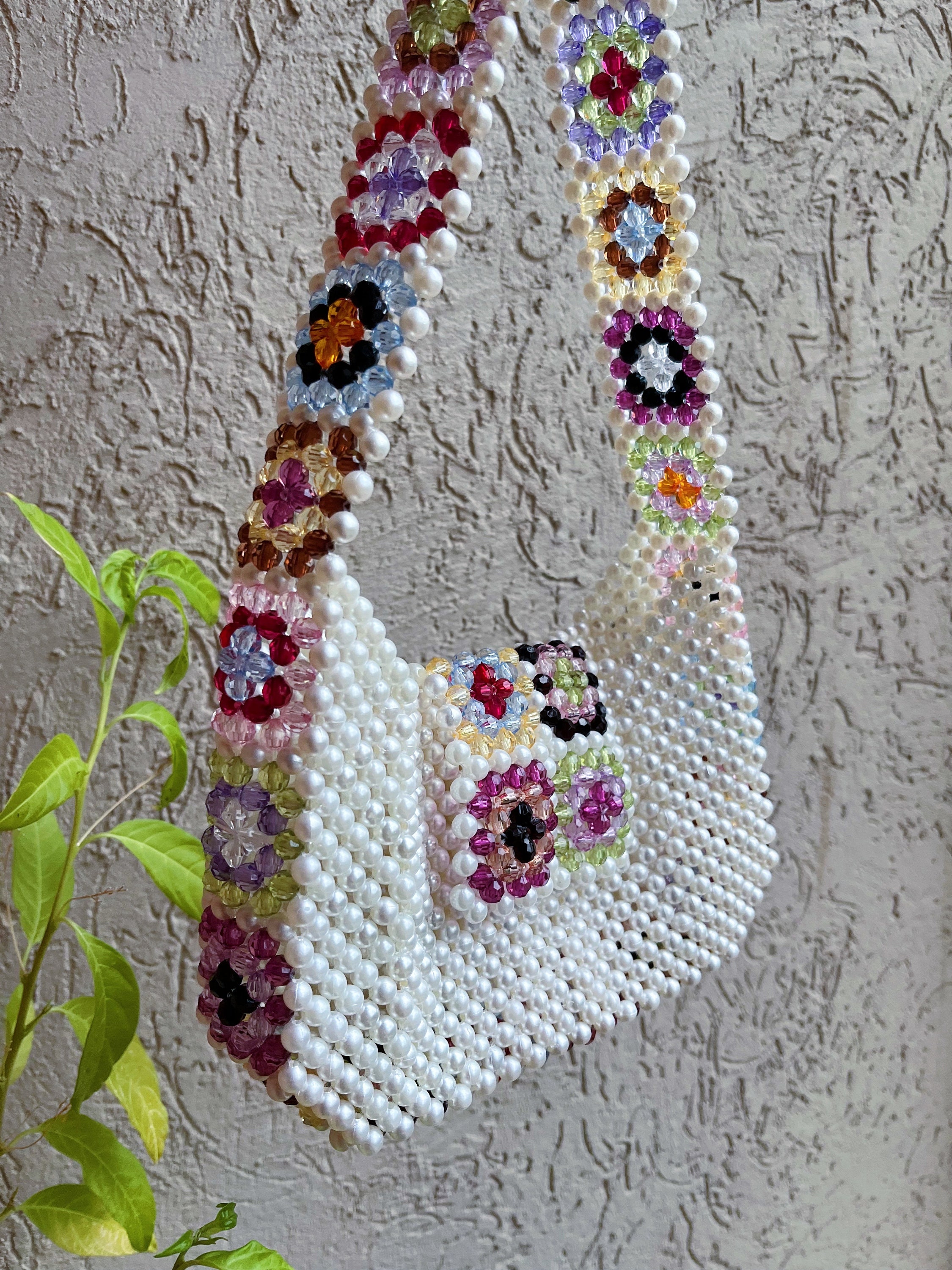 【完売品】Ameri vintage L BALL BEADS BAG Shell Shape White Bead Embroidery Bag Pearl Bag Banquetbag With