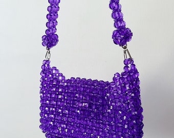 Purple Bead Bag, Crystal Purple Beaded Bag, Purple Bag, Bead