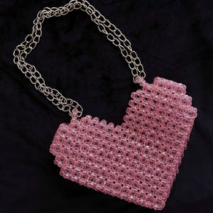 Heart Bead Bag, Pink Beaded Bag, Pink Heart Bag, Handmade Bead Bag,Valentine's Day Gift, Heart Bag,Beaded Bag, Pink Heart Bead Bag, Bead Bag
