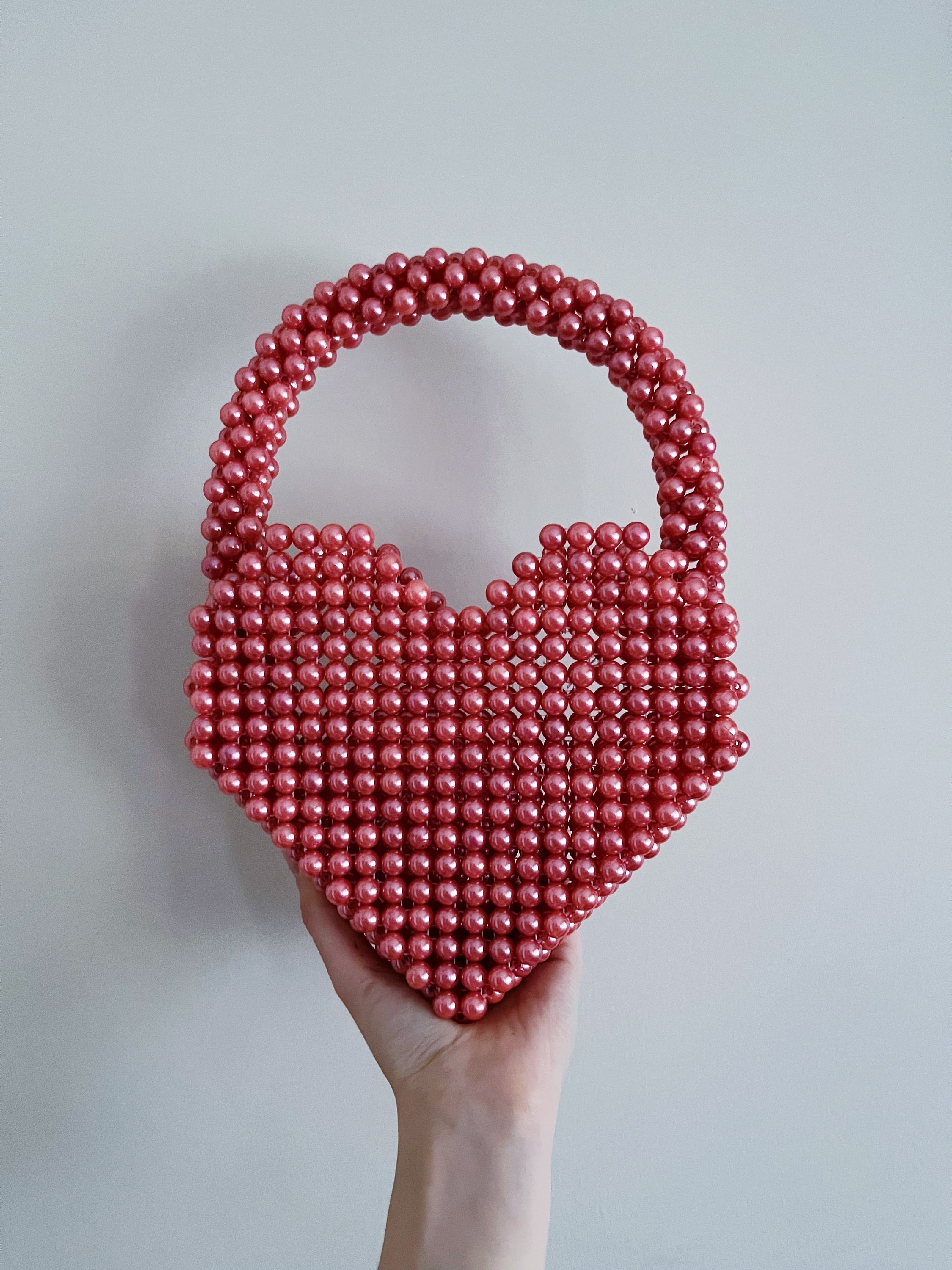 Heart Bead Bag, Red Beaded Bag, Handmade Bead Bag