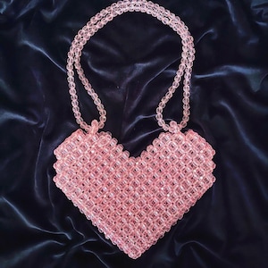 Heart Bead Bag, Pink Beaded Bag, Pink Heart Bag, Handmade Bead Bag,Valentine's Day Gift, Heart Bag,Beaded Bag, Pink Heart Bead Bag, Bead Bag