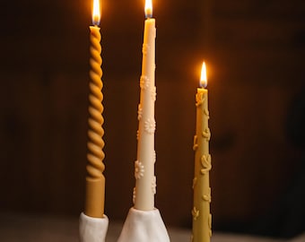 Set van 5 gevormde tapse kaarsen van bijenwas, unieke handgemaakte dinerkaarsen en bruiloftskaarsen