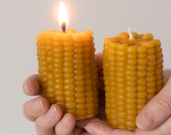 Realistic corn cob beeswax candle, handcrafted vegetable shaped harvest candle