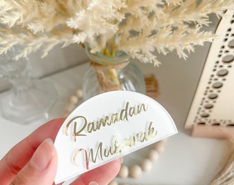 Ramadan Place Cards | Table Setting | Eid Mubarak Place Cards | White Gold | Dusty Blue