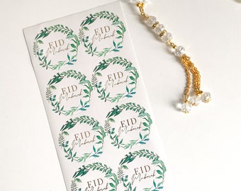 Gold Foil Eid Mubarak Stickers | Greenery Wreath, 1.5 inch