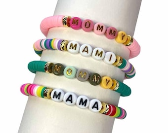 Personalized word bracelet for mom, bracelet stack mom and me, beaded name bracelet gift for mother's day, custom name bracelet gift for mom
