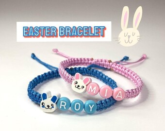 Custom name Easter Bracelet, Easter gift for kids, Bunny Bracelet, personalized gifts for Easter, Personalized Easter Bracelet, kids gift