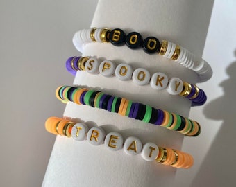 Custom name Halloween bracelet, matching bracelet halloween heishi bracelet, mommy and me halloween bracelet, Halloween kids gift,