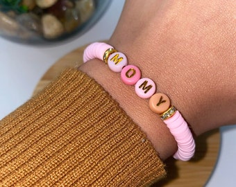 Custom name bracelet, personalized beaded name bracelet, mama word bracelet, name bead bracelet, custom bracelet for women, gift for her