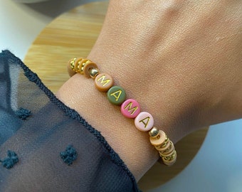 Custom name bracelet for mom personalized beaded bracelet for mother day heishi custom word bracelet mama handmade gift for mom gift for her