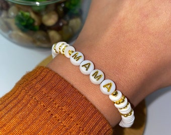 Personalized name bracelet for mom, custom name bracelet, mothers day gift mama gift bracelet, heishi word bracelet, personalized jewelry