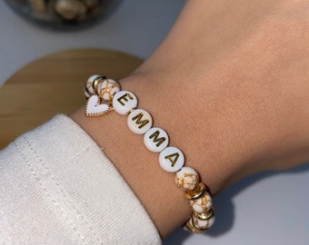 Beaded custom name bracelet | personalized letter bracelet | handmade friendship bracelet with heart | stackable bracelet | initial bracelet
