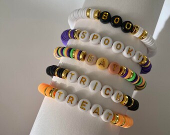 Clay beads halloween bracelet, custom name bracelet for halloween, toddler girl halloween gift, mommy and me bracelet for halloween