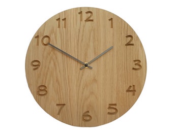 Horloge murale Mathis, Horloge en bois avec chiffres, Mouvement silencieux, Design moderne, Art artisanal de l’arbre, Pièce d’intérieur unique