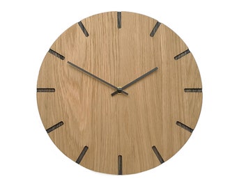 Horloge en bois Vesper, horloge murale en bois, design scandinave, Chronométrage simple, Intérieur intérieur, Chêne massif, Grande horloge