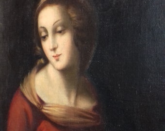 Antique Oil Painting Madona - Scuola Italiana