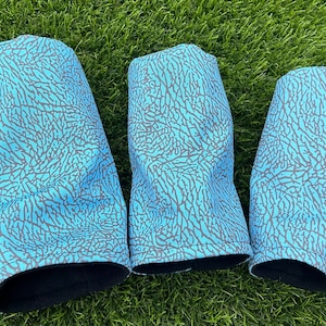 Handmade Jordan Inspired Carolina Blue and Grey Elephant Print Golf Driver, Fairway & Hybrid Headcovers