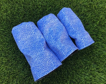 Handmade Jordan Inspired Blue and White Elephant Print Golf Driver, Fairway & Hybrid Headcovers