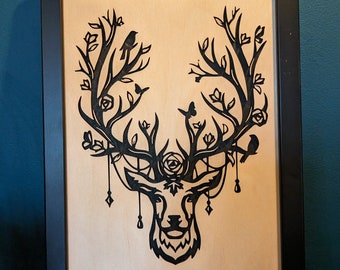 Tableau en bois - Cerf ésotérique