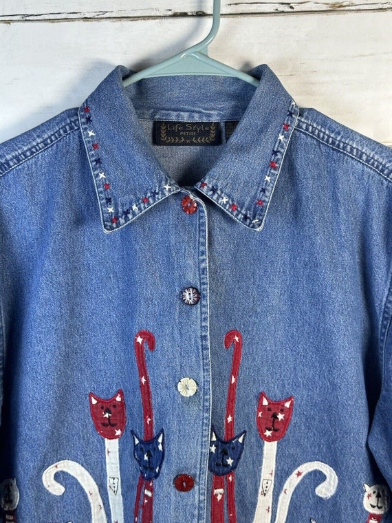 Vintage Denim Patriotic Fourth July Cats Country … - image 3