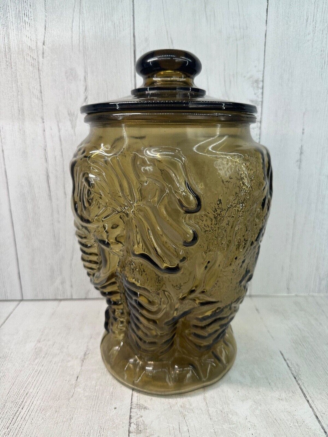 Libbey Smoked Glass Elephant Cookie Jar Lid 1.25 Gallon Pressed 12 Vintage Etsy