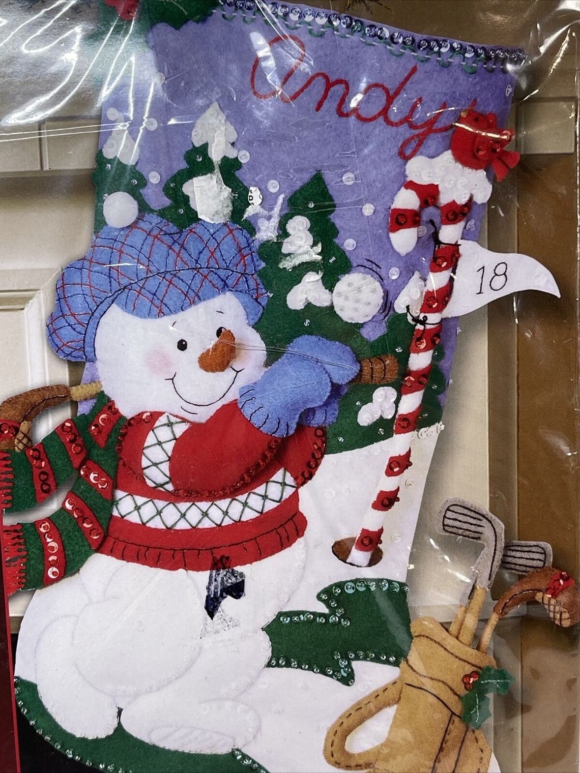 Bucilla Discontinued GOLF SNOWMAN 18 Felt Christmas Stocking Etsy
