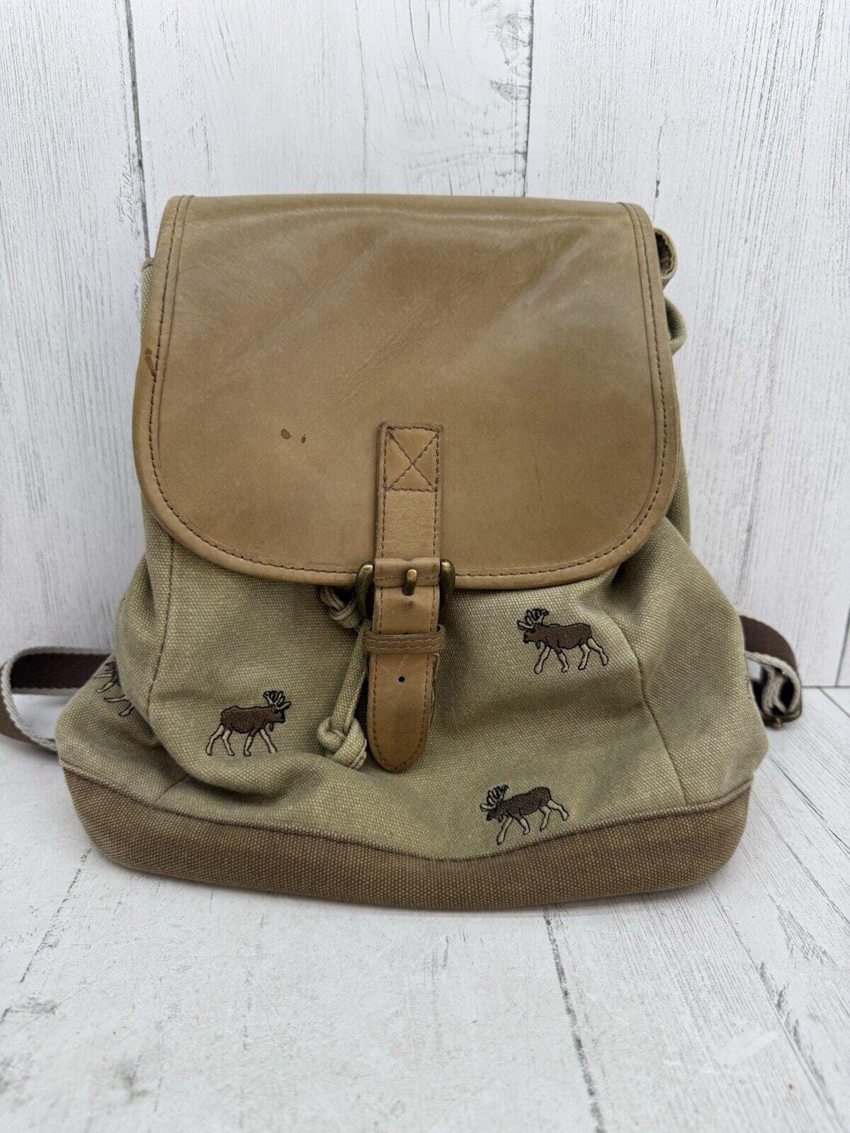 LL Bean Cotton Canvas Embroidered Moose Mini Backpack  display picture 1