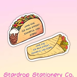 Taco und Burrito individuelle Adressaufkleber | Mexikanische Lebensmittel Etikett | Personalisierte Adresse | Adressetiketten | Niedliche Kawaii | Individuell Persönliches