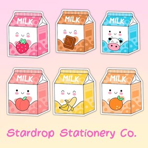 Zestaw naklejek wycinanych Cute Kawaii Milk Carton | Białe mleko | Mleko bananowe | Mleko truskawkowe | Mleko czekoladowe | Mleko pomarańczowe | Mleko brzoskwiniowe | Prezenty