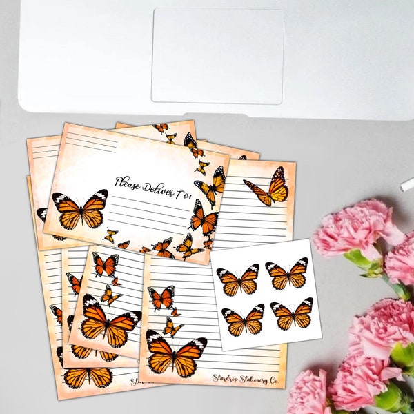 Monarch Butterfly Half Sheet Stationery Set | Letter Writing Paper | Pen Pal Kit | Half Sheet Paper | Envelopes | Sticker Seals