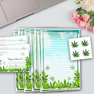 Cannabis 420 Conjunto de papelaria de meia folha | Selos de envelope | Papel pautado | Papel sem pauta | Amigo por correspondência | Escrita de cartas | Correio tradicional | Mary Jane