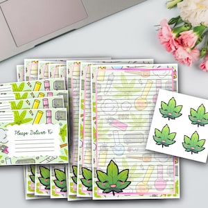 Set di cancelleria Kawaii Cannabis Half Sheet / Foglia di marijuana carina / Scrittura di lettere / Sigilli per buste / Cancelleria a righe / Carta non a righe / Pen Pal