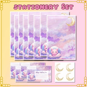 Kawaii Galaxy Bunny Stationery Set: Lined/Unlined Letter Writing