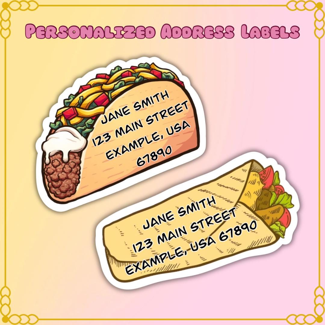 Taco & Burrito Custom Address Labels | Kawaii Mailing Stickers - Etsy