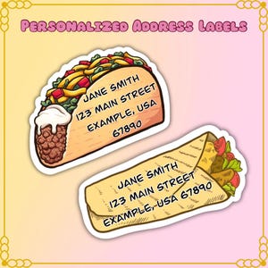 Aangepaste adresetiketten voor taco's en burrito's | Kawaii-mailingstickers afbeelding 1