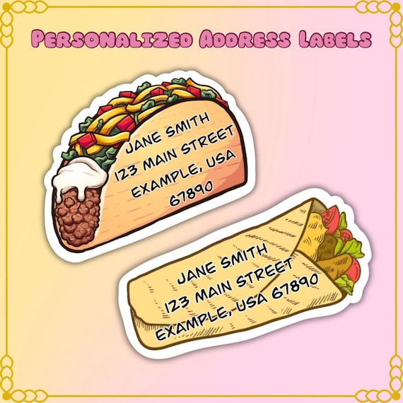 Taco & Burrito Custom Address Labels | Kawaii Mailing Stickers