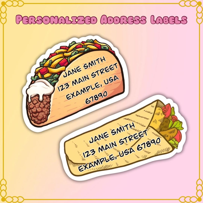 Aangepaste adresetiketten voor taco's en burrito's | Kawaii-mailingstickers afbeelding 1