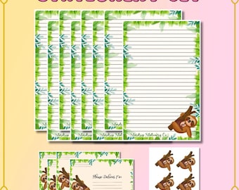 ナマケモノの文房具セット：封筒とシール付きのかわいい手紙書きキット