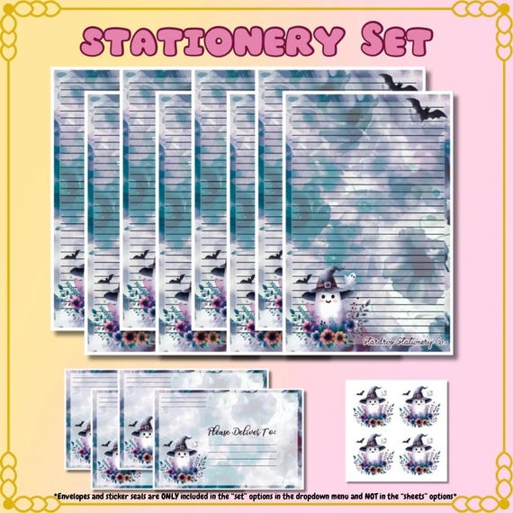 Watercolor Ghost Stationery Set: Halloween Happy Mail with Envelopes & Seals