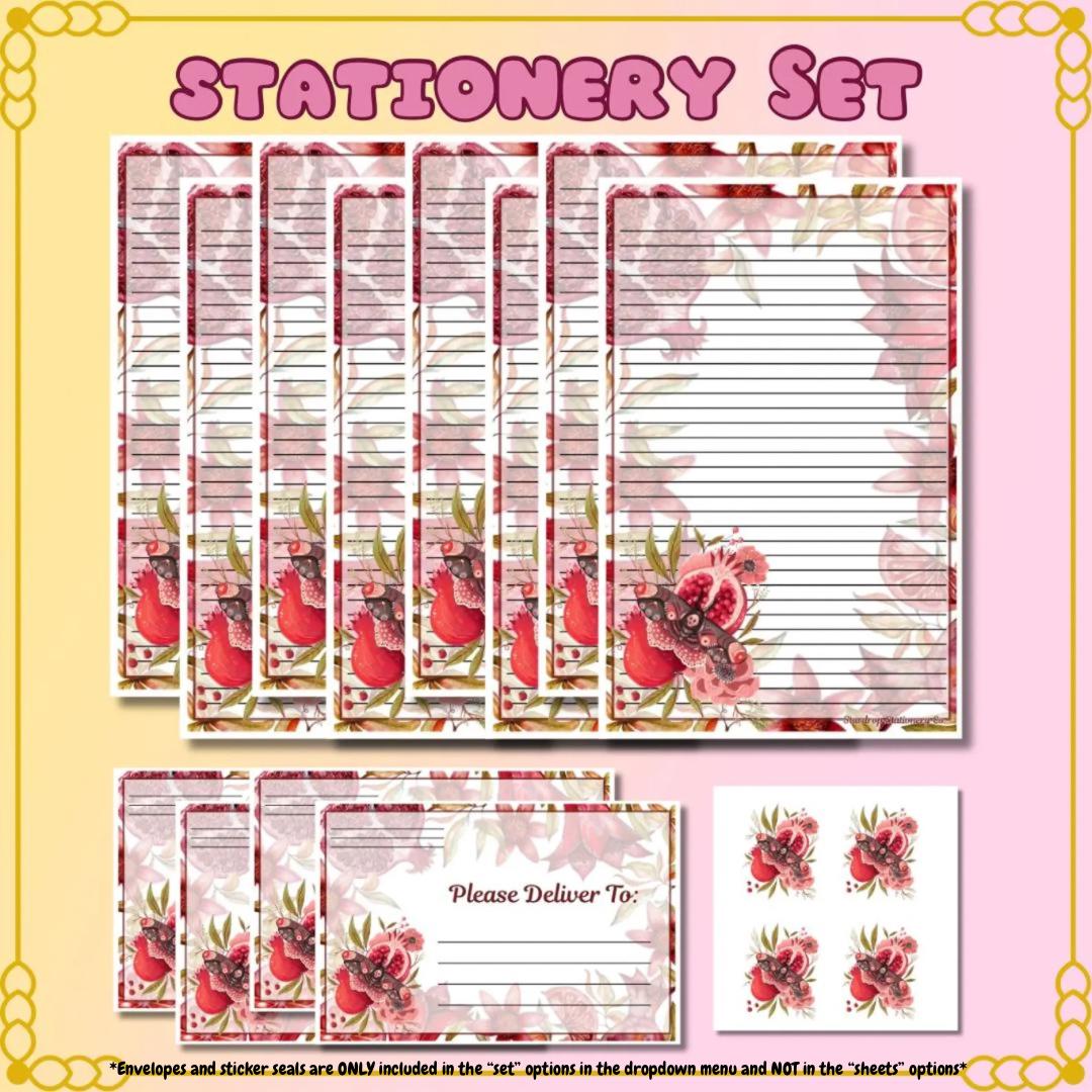 Pomegranate Death Moth Stationery Set | Half Sheet Letter Writing - Etsy