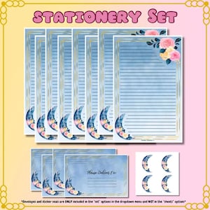 Set de papelería con diseño floral y lunar en acuarela: Kit para amigos por correspondencia