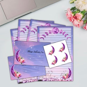 Set di cancelleria con fasi lunari, mezzo foglio / Scrittura di lettere / Buste con sigilli / Kit per amici di penna / Posta ordinaria / Vibrazioni stregonesche / Luna acquerellata