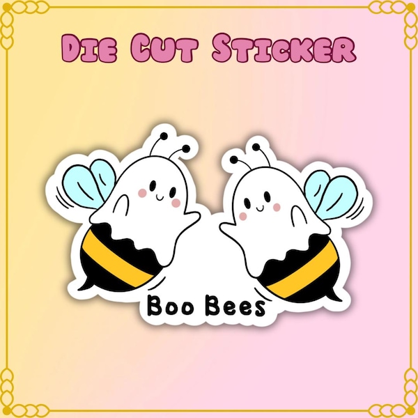 Pegatina de abeja fantasma Boo Bees: Divertida pegatina laminada troquelada de Halloween
