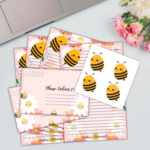 Set di cancelleria Bumblebee da mezzo foglio / Carta da lettere da mezzo foglio / Carta da lettere / Buste / Adesivi / Cancelleria primaverile / Kit per amici di penna