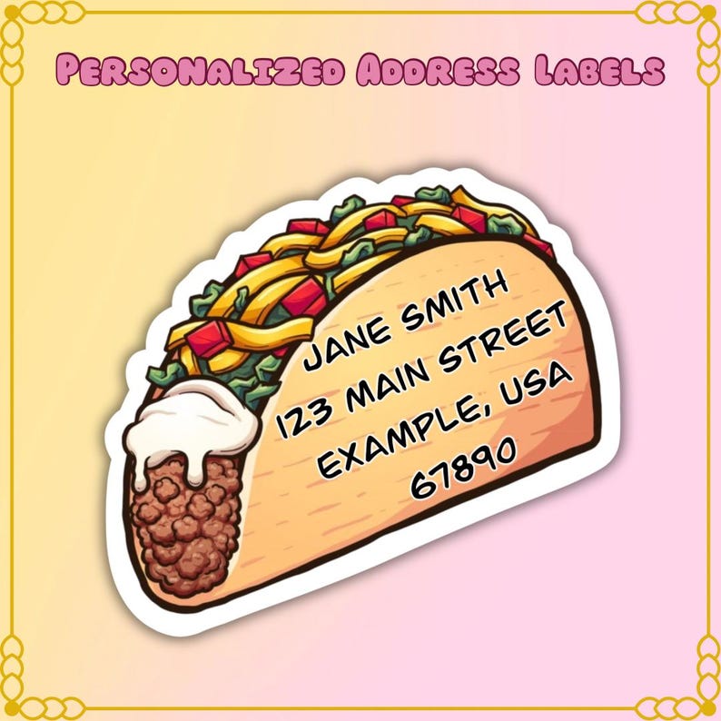 Aangepaste adresetiketten voor taco's en burrito's | Kawaii-mailingstickers afbeelding 2