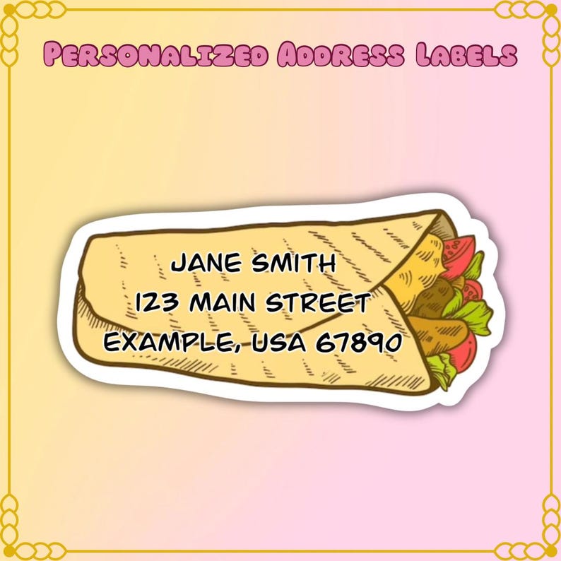 Aangepaste adresetiketten voor taco's en burrito's | Kawaii-mailingstickers afbeelding 4