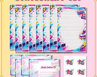 Nostalgic 90s Stationery: Lined Paper, Envelopes, Seals